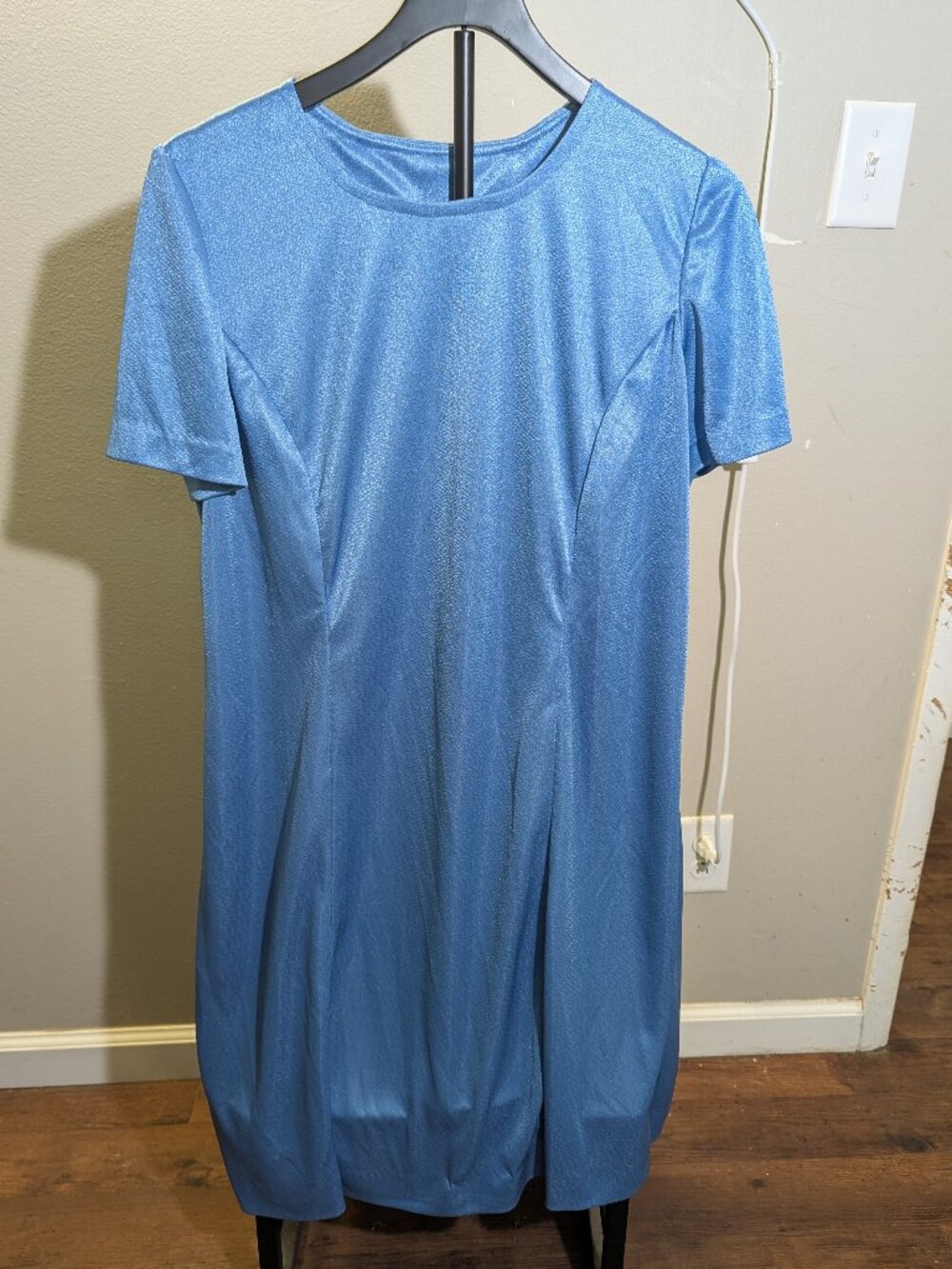 Vintage Handmade Shiny Light Blue Short Sleeve Dress